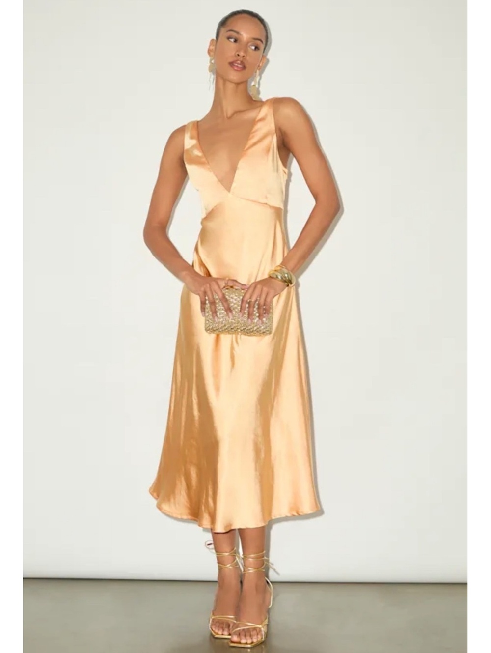 Lulus Incredible Love Light Orange Satin Cowl Back Midi Dress Size Small